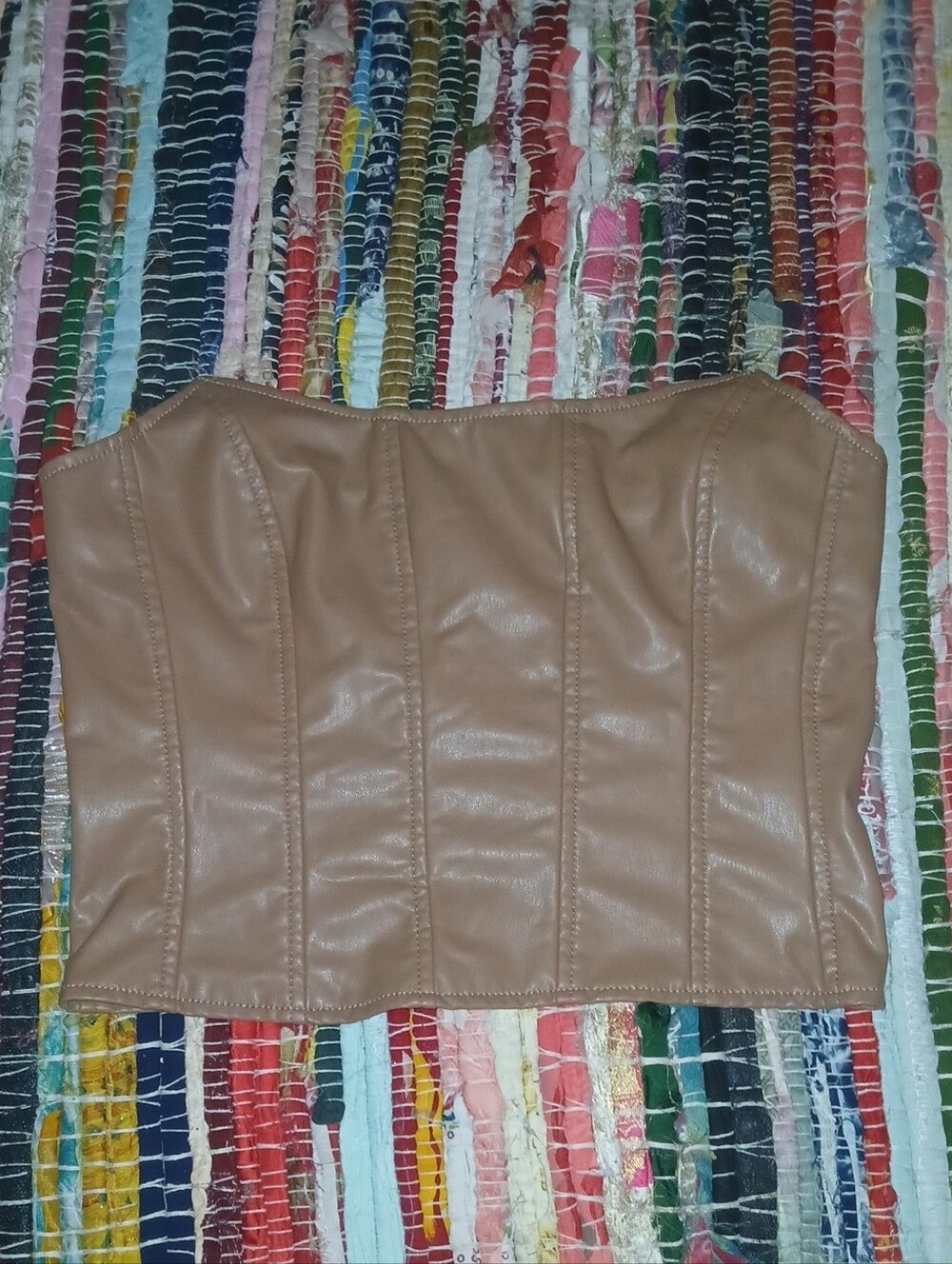 Forever 21 Camel Faux Leather Strapless Corset Top Medium